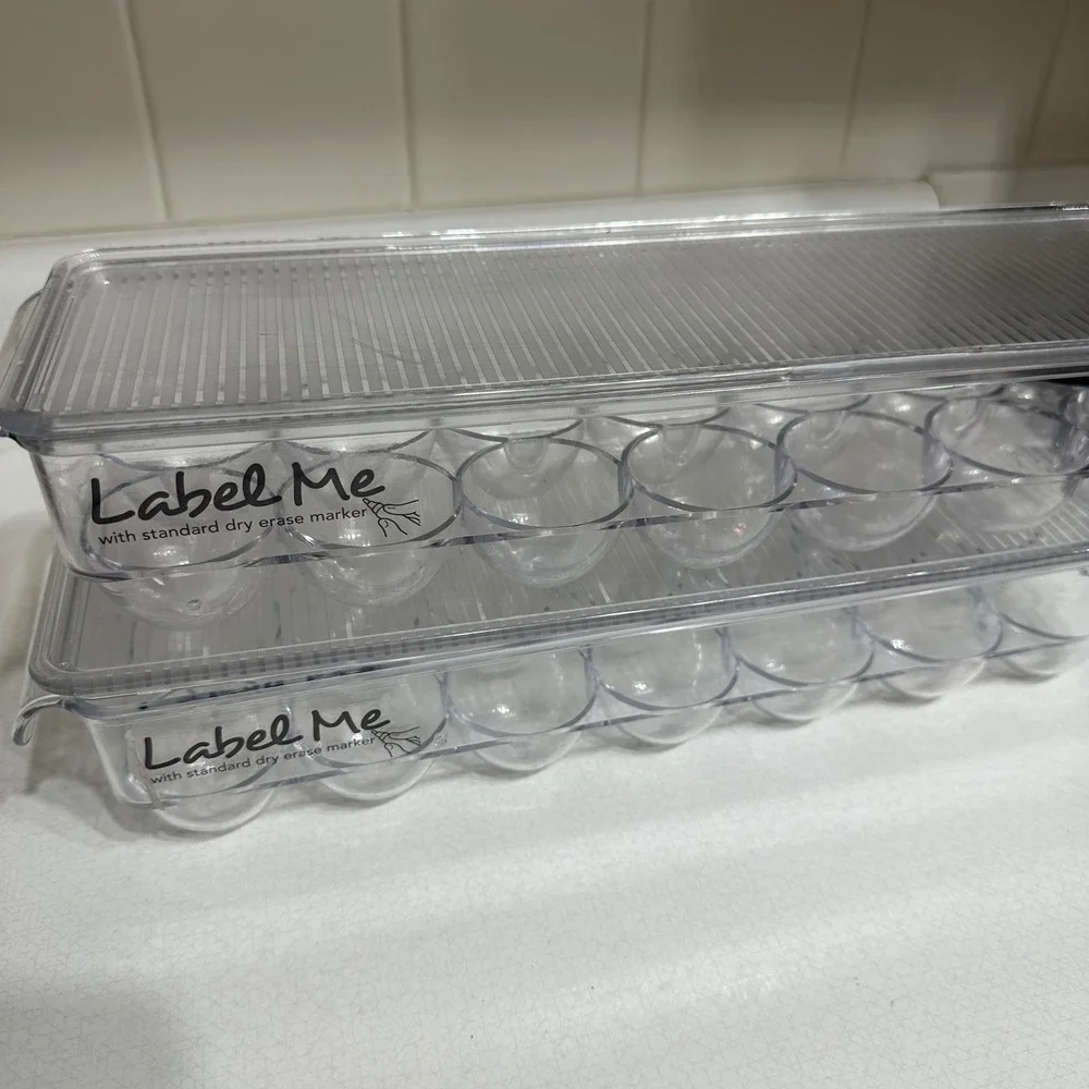 Label Me Egg Storage Container Set of 2 Clear Plastic Stackable 14-Count Bins